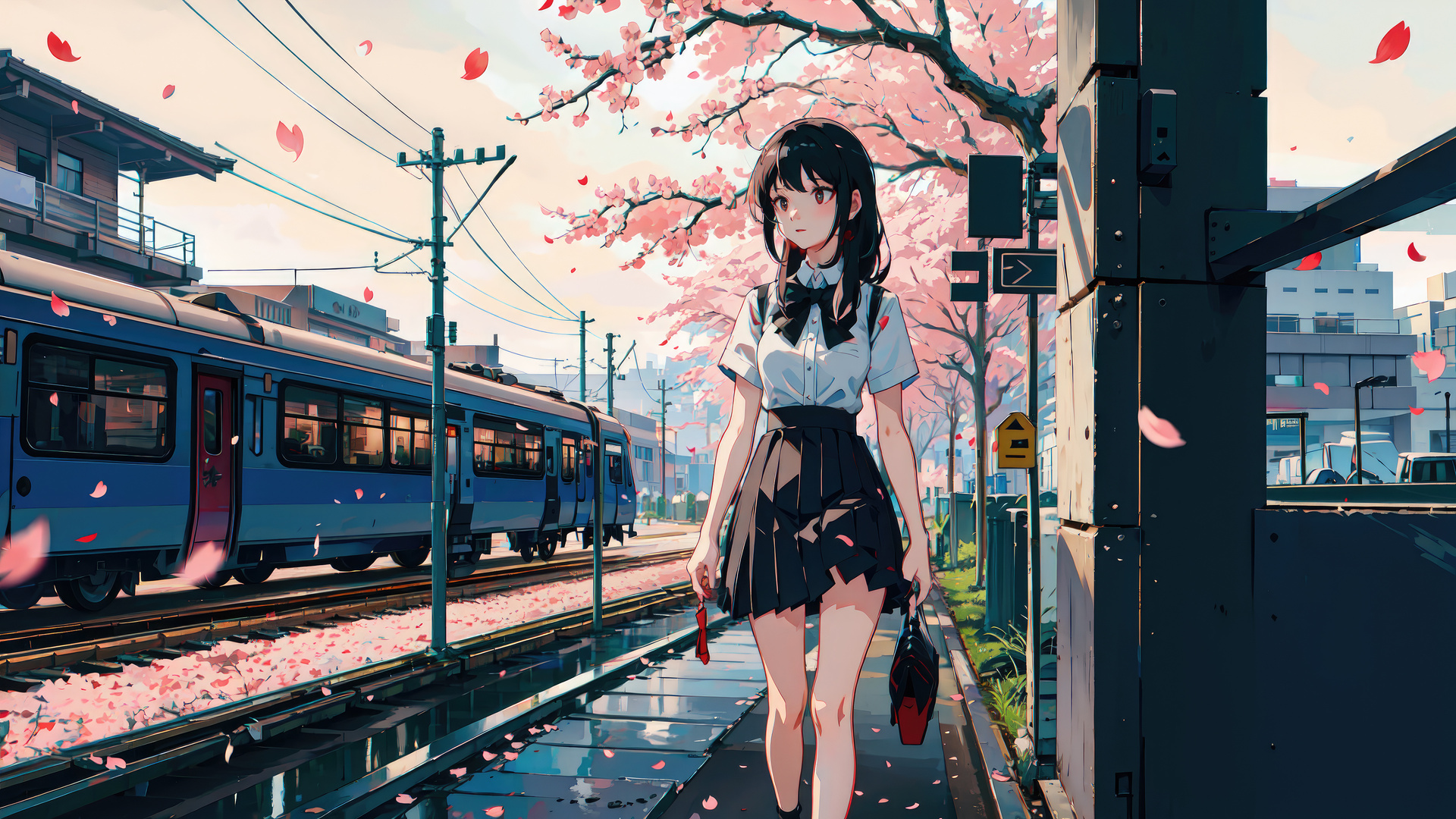 Anime cherry blossom train wallpaper used for the Otaku hero section